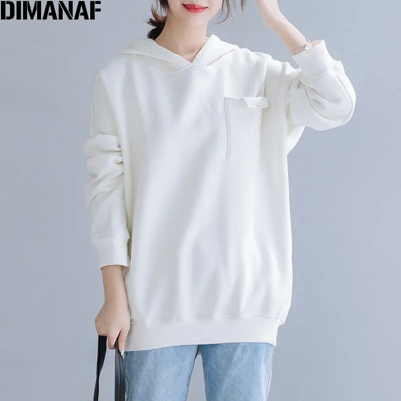

DIMANAF Women Lady Tops Pullovers Hoodies Sweatshirts Cotton Thicken Flocking Female Autumn Winter Loose Basic Clothes Oversize