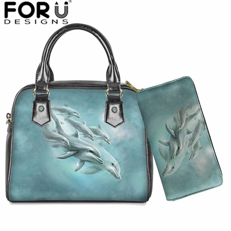 

FORUDESIGNS Dolphin /Fish Pattern PU Leather Bag Women Messenger Bag Small Handbag Shoulder Crossbody Bag Purse 2in1 for Ladies