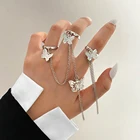 Набор Колец IFMIA женских регулируемых серебристых в винтажном стиле, 2 шт. Винтажное кольцо-цепочка с бабочкой, комплект из 2 предметов для женщин, регулируемые кольца с открытием серебряного цвета с бабочкой, 2021