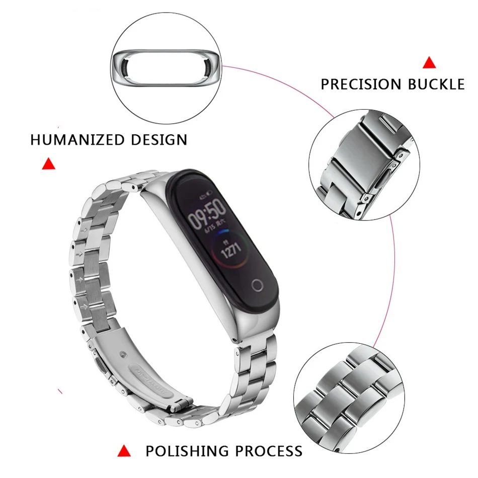 Браслет mi Band 4 3 ремешок металлический Безвинтовой ремешок из нержавеющей стали для Xiaomi mi Band 4 3 ремешок mi band 4 3 ремешок для браслета