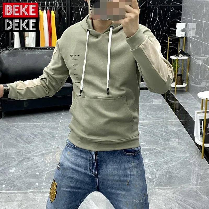 

2022 Autumn New Fashion High Street Casual Hooded Mens Jackets Short Slim Long Sleeve Pullover Print Letter Male Outerwear