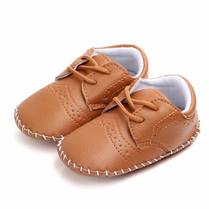 New Autumn Winter Baby Boys First Walkers Lace-Up PU Leather Newborn Shoes Antislip Infants Casual |