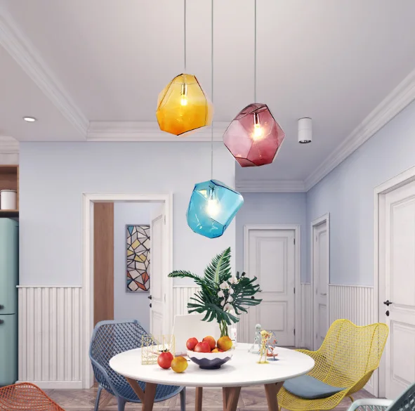 

Colored Crystal Glass Chandelier Restaurant Light Bar Front Desk Decoration Creative Special-shaped Stone Pendant Lights