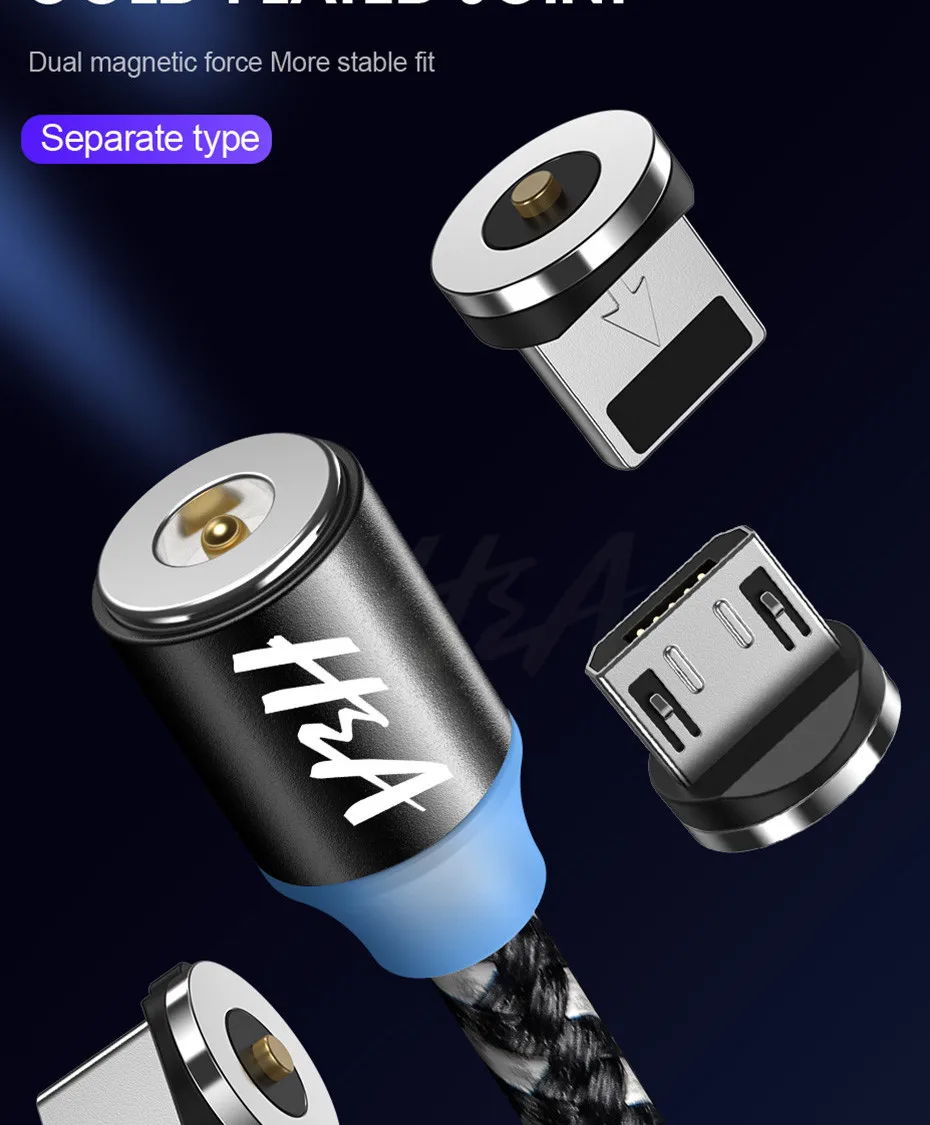 Магнитный usb-кабель H& A для быстрой зарядки, кабель USB типа C, Магнитный зарядный кабель Micro usb для зарядки и передачи данных, кабель USB для мобильного телефона