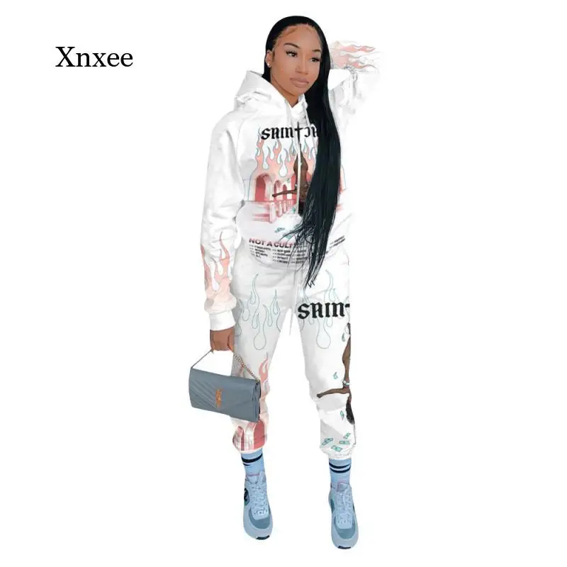 

Зимний женский комплект из 2 предметов, модная мультяшная спортивная одежда, толстовка с капюшоном и брюки, спортивная одежда, женский костюм, спортивная одежда