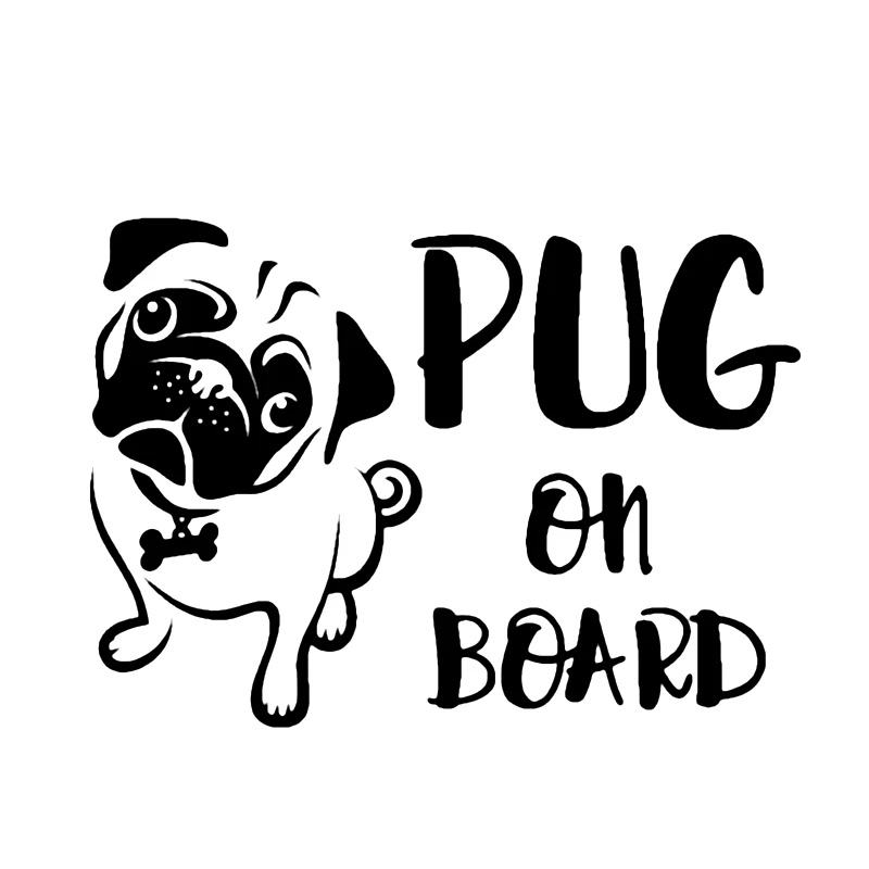 

S51436# Black Transparent Car Stickers Vinyl Decal Pug on Board Motorcycle Decorative Accessories Creative Laptop Helmet