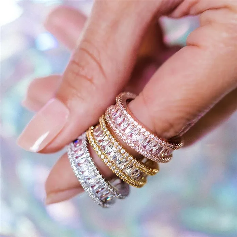 Роскошные дизайнерские кольца паве из белого золота ААА циркония для женщин