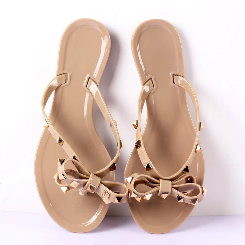 

New Fashion Women's Flip Flops Summer Shoes Cool Beach Rivet Big Bow Flat Sandals Brand Jelly Shoes Sandals
