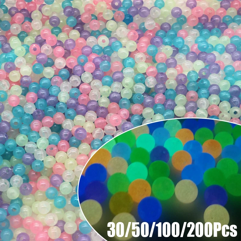 

6/8/10/12mm Luminous Beads For Jewelry Making Glow In The Dark Acrylic Beads Bracelet Beaded Necklace DIY Woman Men Hole 1.8-2mm
