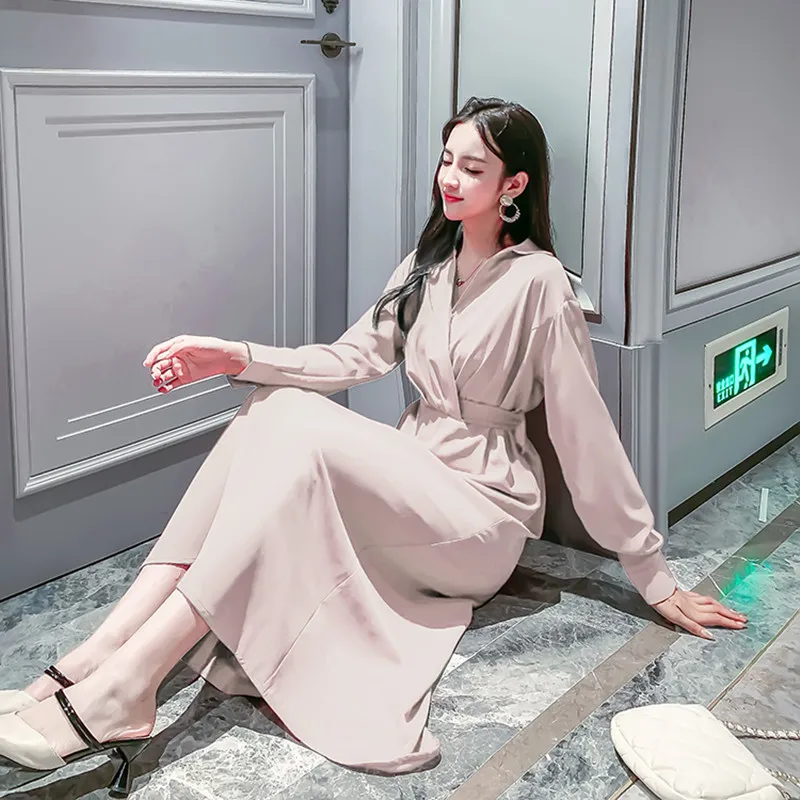 REALEFT осеннее элегантное женское платье рубашка с высокой талией и v образным