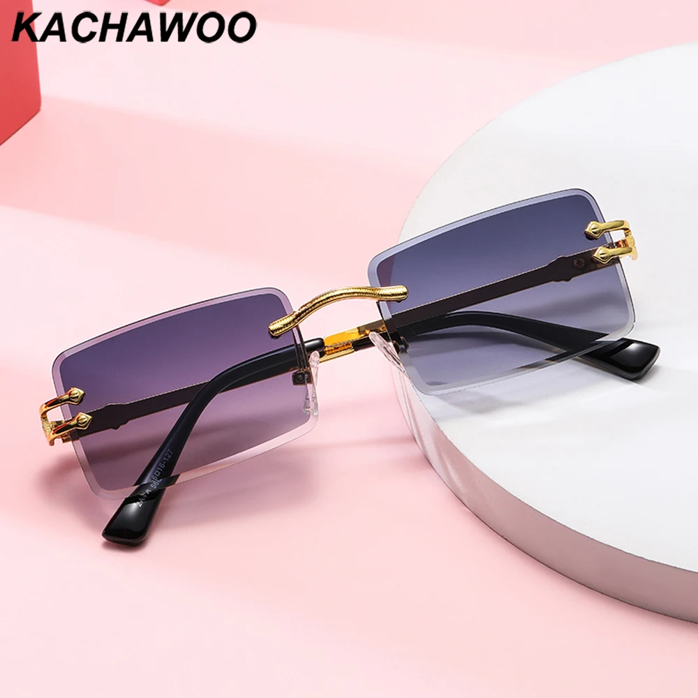 

Kachawoo men rectangular sunglasses rimless fashion sun glasses women square frameless Summer outdoor gold blue green popular