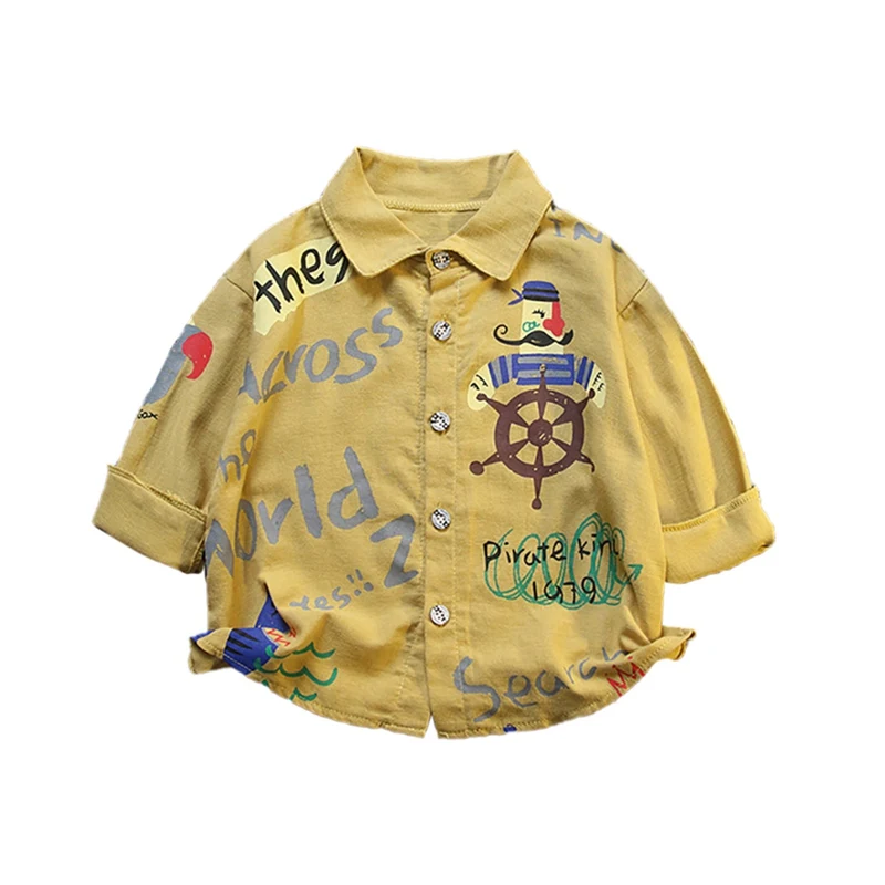 

Autumn Baby Boys Shirts Long Sleeve Cartoon Print Shirts Kids Tops Tees Shirts Casual Blouse