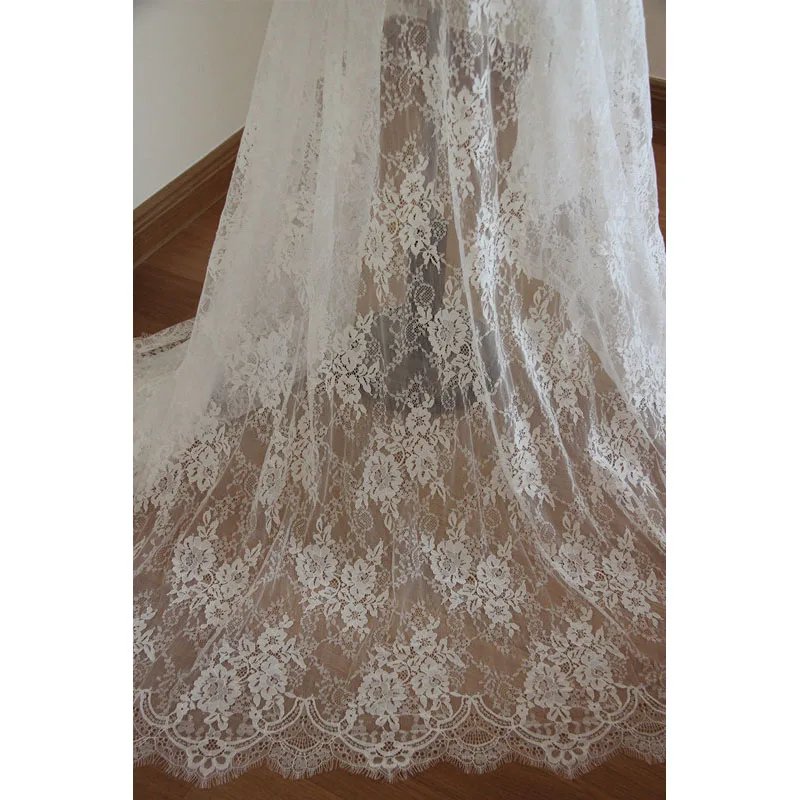 Factory Price French Chantilly Lace Fabric 150x300cm per Piece Eyelash Off white Lady Dress Making | Дом и сад
