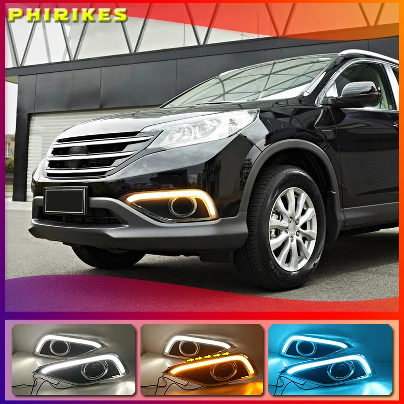 LED Daytime Running Light For Honda CR-V CRV 2012 2013 2014 Waterproof 12V Yellow Turn Signal Indicator Light Bumper LED DRL