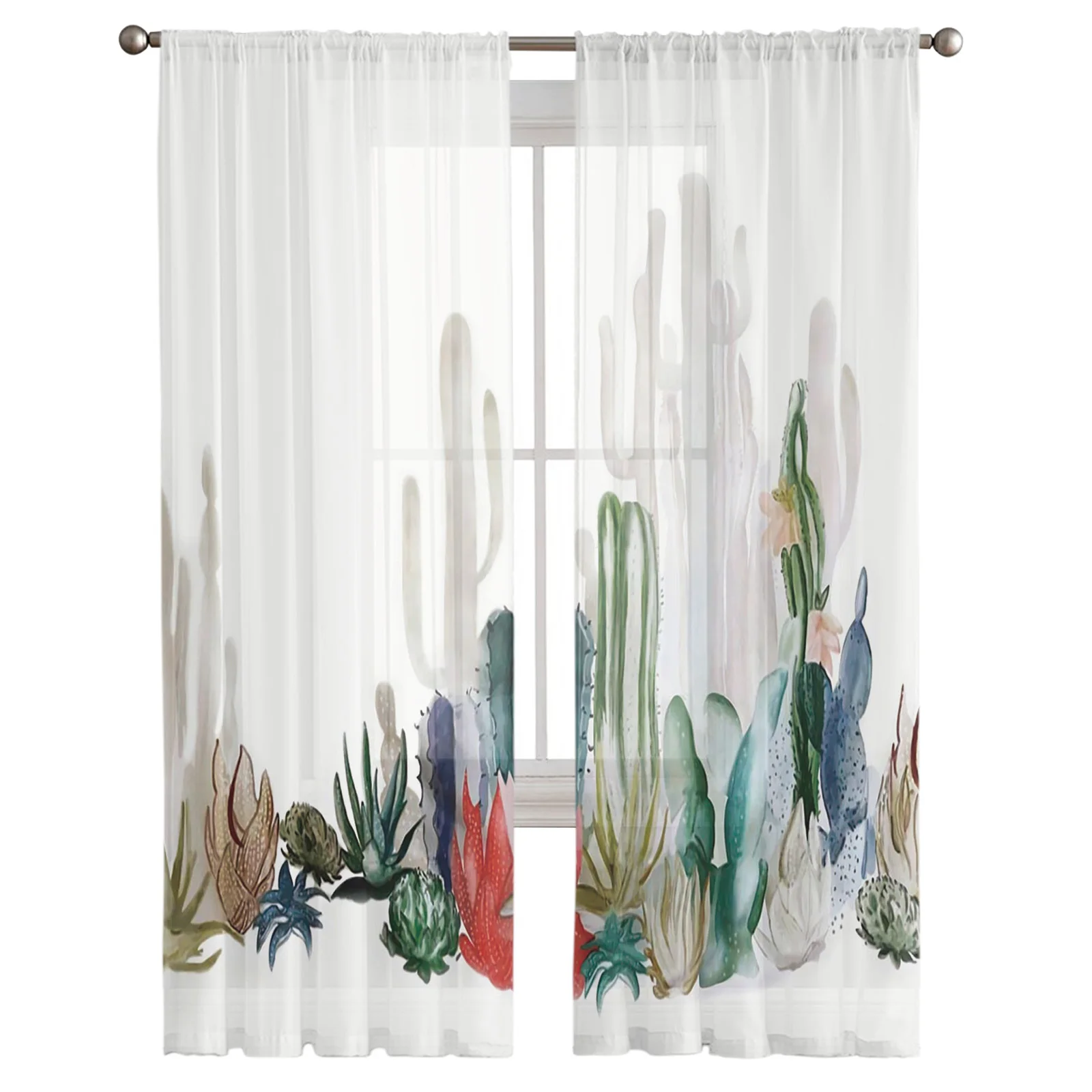 Тюлевые занавески в скандинавском стиле с чернильным рисунком кактуса s для