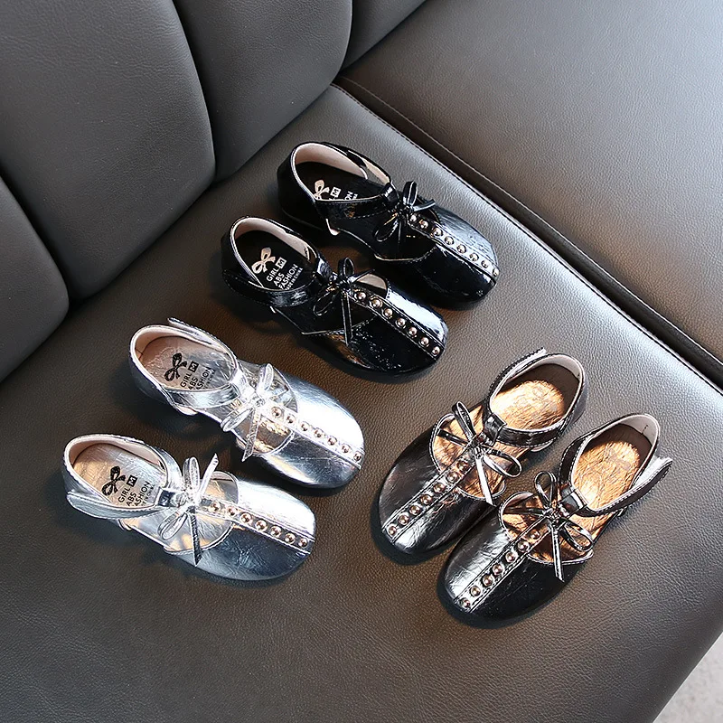 Кожаная обувь для девочек Новинка весна осень модные туфли принцессы маленьких с
