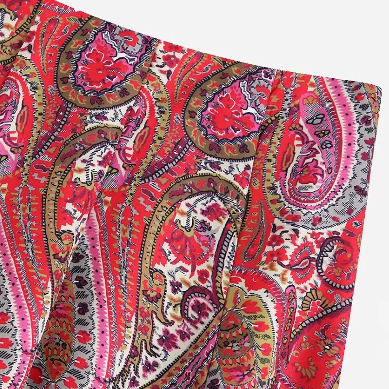 Женская винтажная юбка миди с принтом пейсли Повседневная широкая на молнии