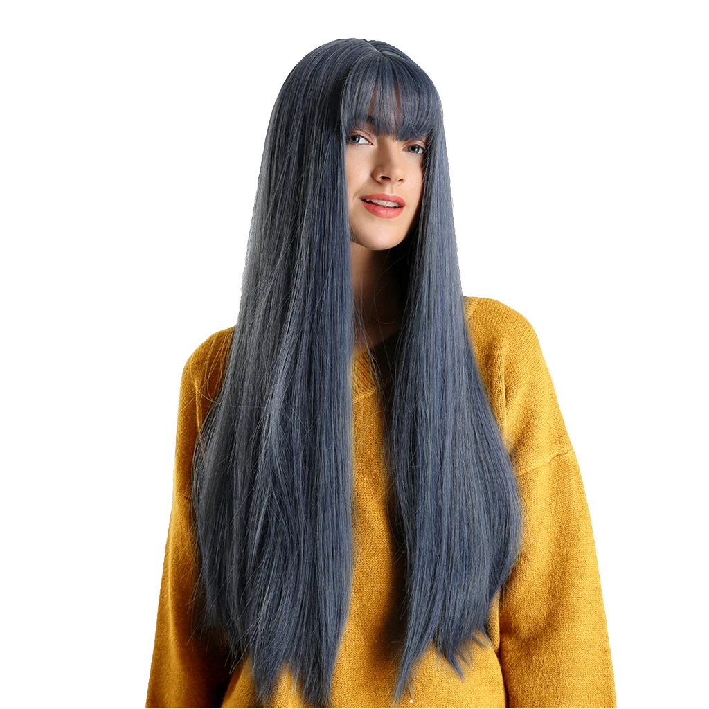 

28" Resistant Synthetic Fiber Straight Wig With Wig Cap For Women Girls