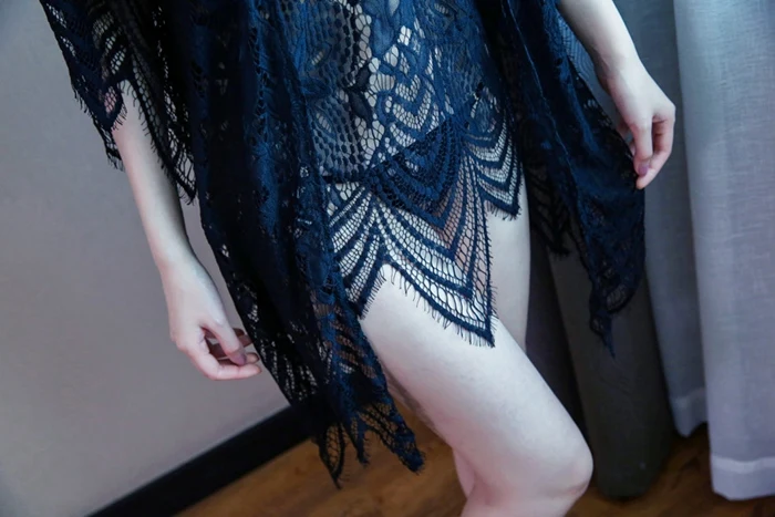Lace Pajama Set Transparent Lingerie Women Night Gown Babydoll Robe Set Women hollow Femme Sleepwear sexy lingerie mini dress