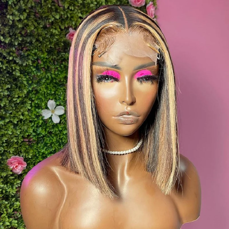 

Highlight Blonde Straight Bob 13X4 Lace Front Human Hair Wigs for Black Women Natural Hairline Brazilian Remy Lace Closure Wigs