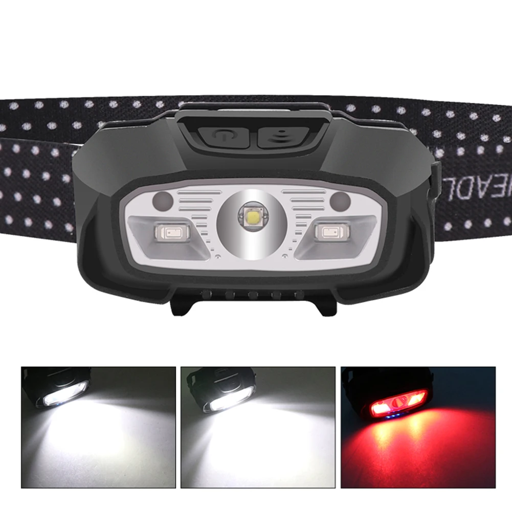 

LED Sensor Headlamp Hard LED Headlight Type-C Rechargeable Outdoor Hiking Fishing Camping Head Light Built-in Battery