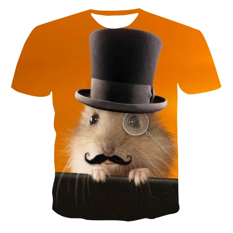 

20213D New Rodent Cute Hamster Man Summer Print T-Shirt Funny Cheek Animal Comfortable Casual Round Neck Top Can Be Customized