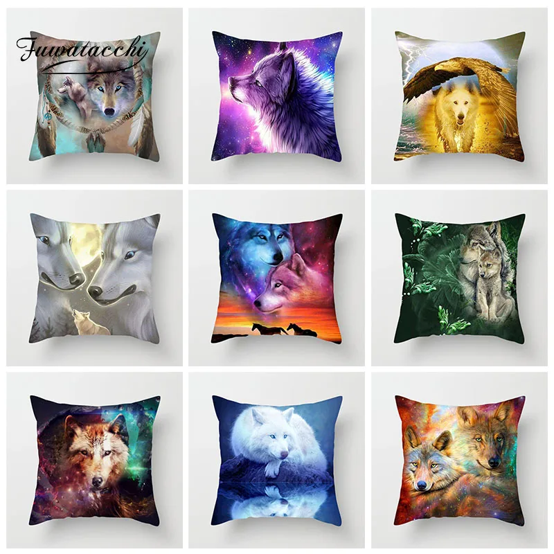 Fuwatacchi подушечка с волком чехол для подушки изображением животных собак Луны