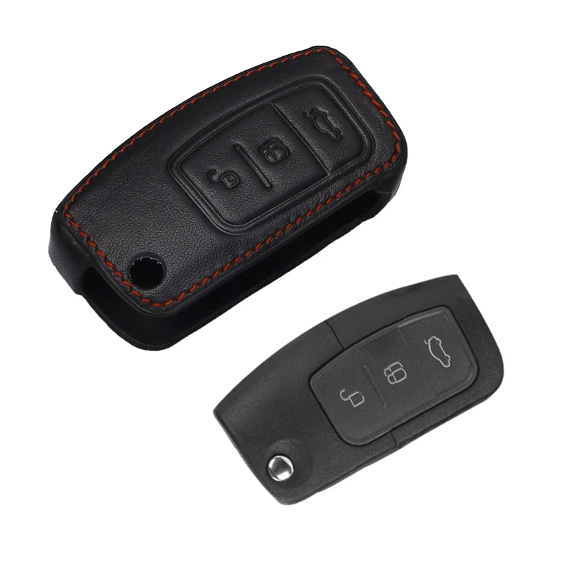 Кожаный чехол для автомобильных ключей FORD Focus Fiesta Mondeo Escape EcoSport с 3 кнопками