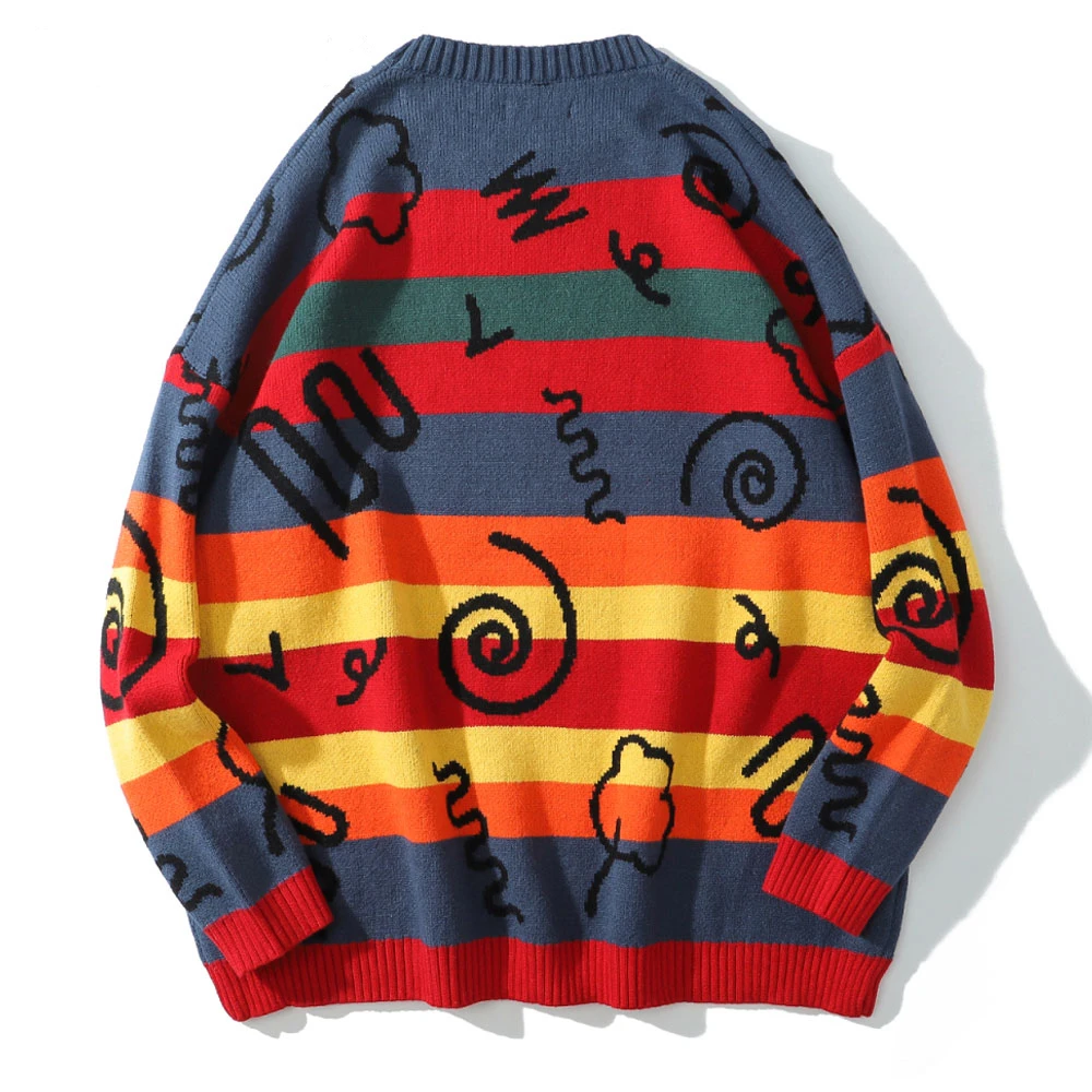 

Color Block Rainbow Stripe Knitted Jumper Sweater Unisex Fashion Streetwear Hip Hop Harajuku Casual Women Pullover Knitwear Tops