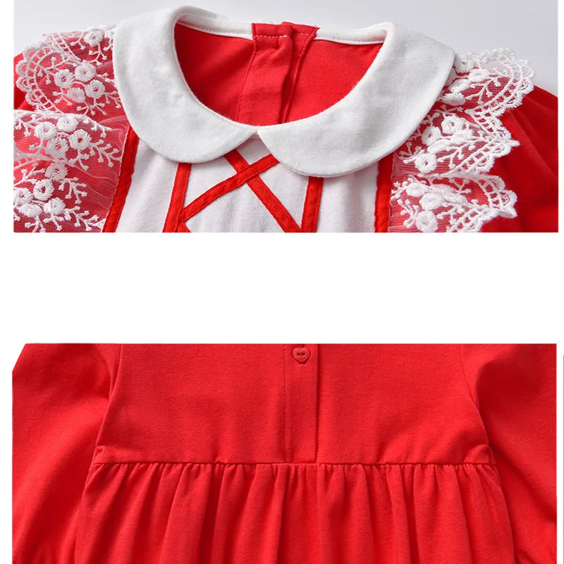 

Spring and Autumn New Baby Girls Red Bowknot Long Sleeve One-piece Romper Newborn Lace Hedging Fashion Festival Outing Clothes