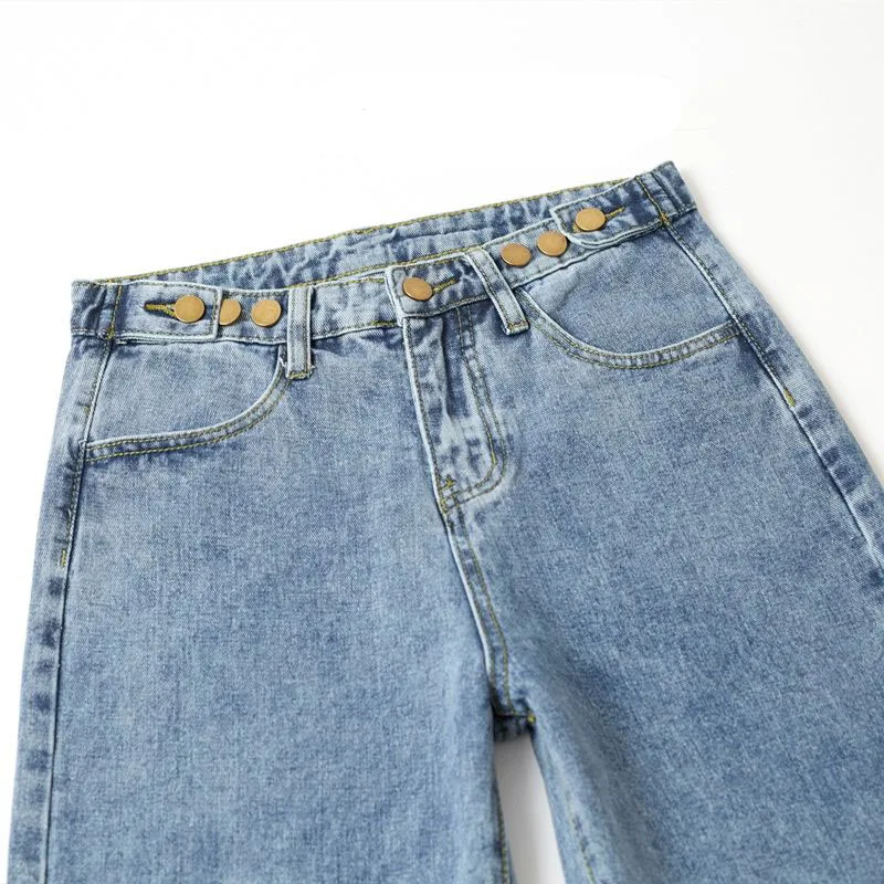 

Women's Spring Autumn Style Straight Pants Women's Loose Button Fly Casual Zipper Solid Color High Waist Jeans KK0241