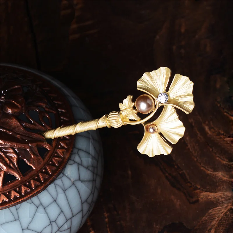 Женские шпильки для волос с листьями гинкго искусственным жемчугом и ювелирные