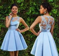 mini short blue lace homecoming dresses for girls graduation junior a line satin illusion sheer sexy vestidos cocktail gown