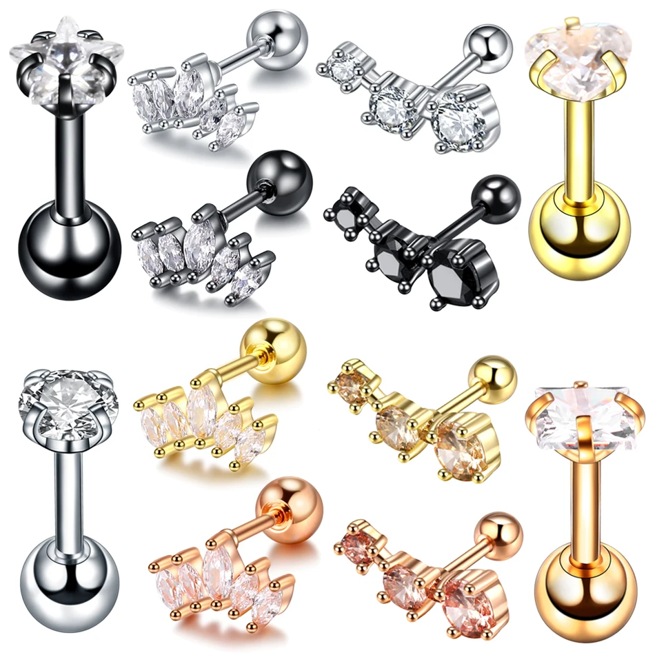 

1PC CZ Gem Stainless Steel 16G 20G Barbell Crystal Zircon Ear Cartilage Bar Tragus Helix Stud Earrings Body Piercing Jewelry