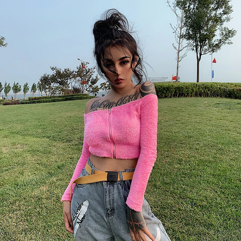 Осень 2019 хит модные свитера Тедди для женщин уличный стиль с открытыми плечами