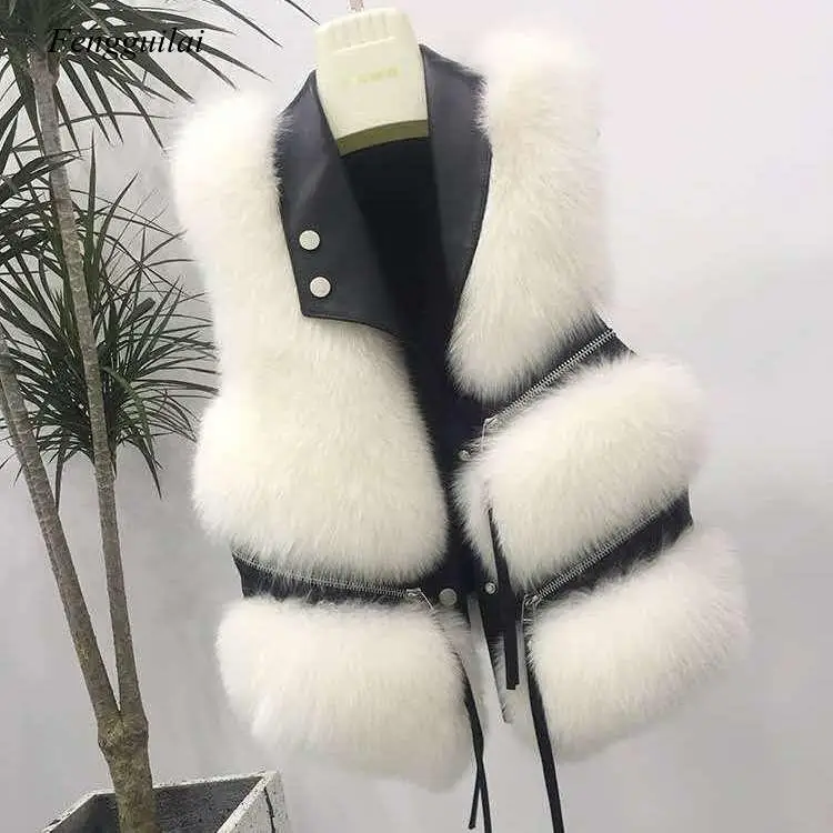 Женский зимний жилет из искусственного меха модный средней длины без рукавов