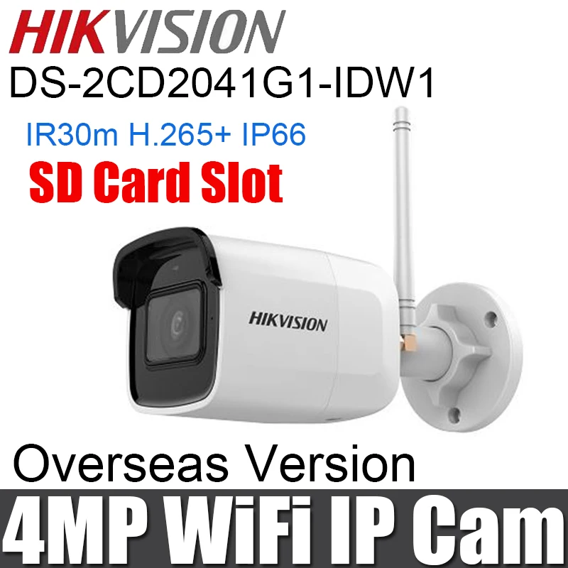 Hikvision 4MP Пуля Беспроводная сетевая камера DS-2CD2041G1-IDW1 wifi IR 30 м с sd-картой слот H.265+ Водонепроницаемая ip-камера видеонаблюдения