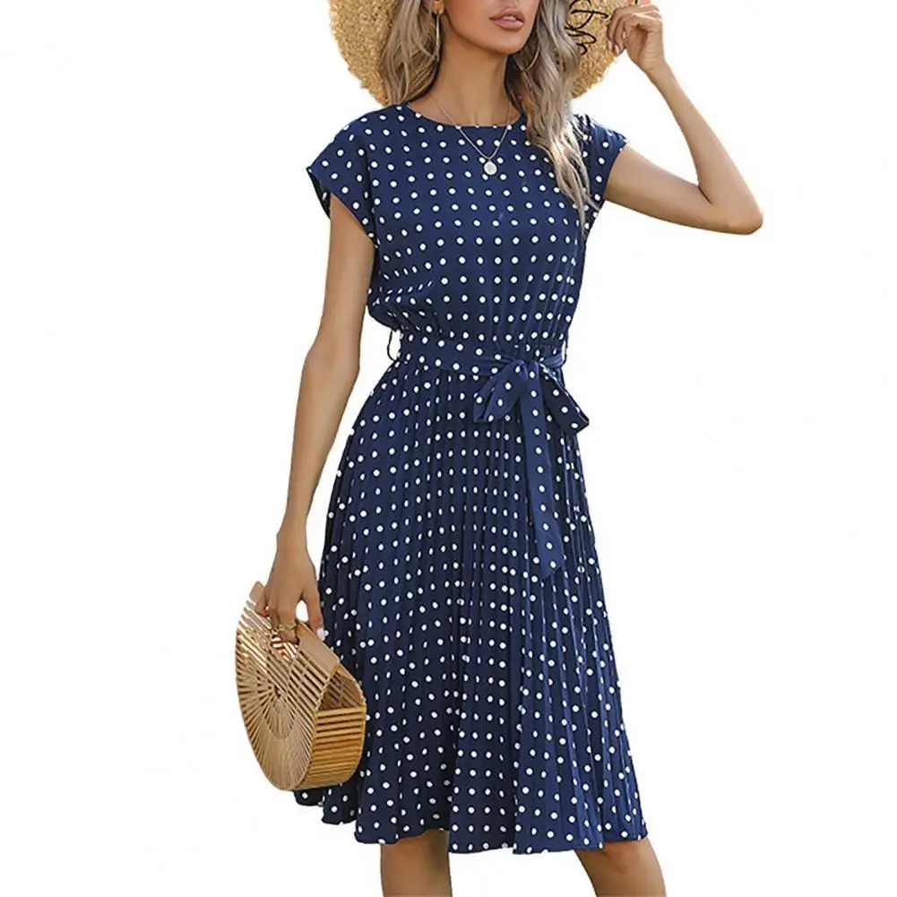 

80%HOT Lady Dress Polka Dots Cool Clothing Lady Short Sleeve Pleated Dress for Dating