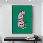 Модульный плакат с изображением розового тигра и зеленых животных, Настенная картина с мультяшным рисунком на холсте для гостиной, украшение для дома