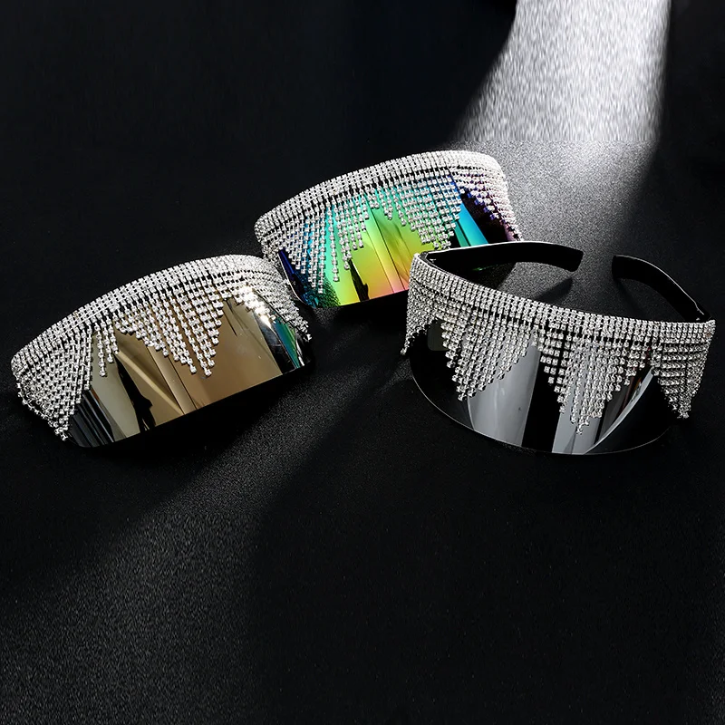 Модные стразы негабаритные зеркальные солнцезащитные очки для женщин и мужчин