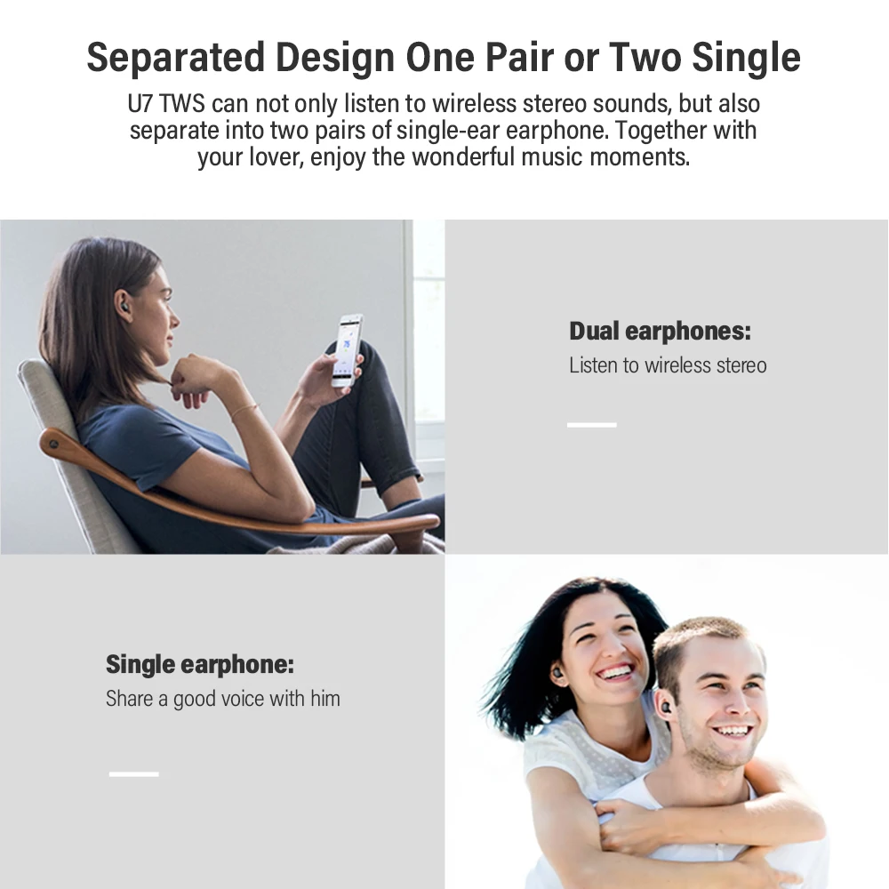 Новое поступление Ucomx U7 TWS мини Беспроводной Hi Fi стерео наушники Bluetooth 5 0 с