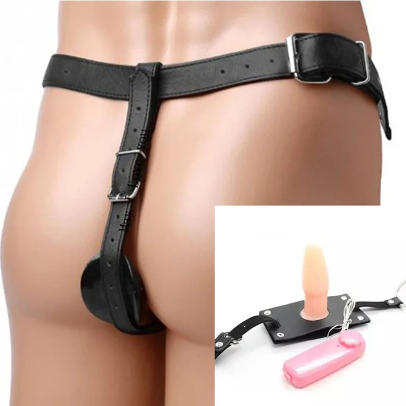 Leather Strapon Harness Man Gays Cock Ring and Butt Plug Male Chastity Shorts Device Remote Control BDSM Bondage Adult Toy | Красота и