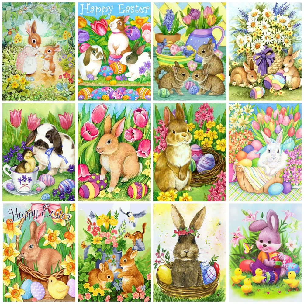 

MomoArt Diamond Painting Easter Embroidery Diamond Mosaic Full Square Drill Animal Wall Art Rabbit Picture Of Rhinestones