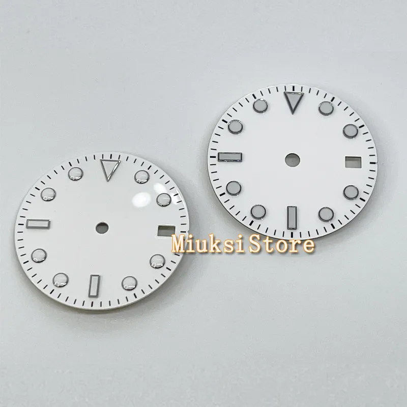 

28.5mm sterile White dial with luminous fit NH35 Miyota8205 8215 821A ETA2824 2836 Mingzhu DG2813 3804 Seagull ST1612 movement