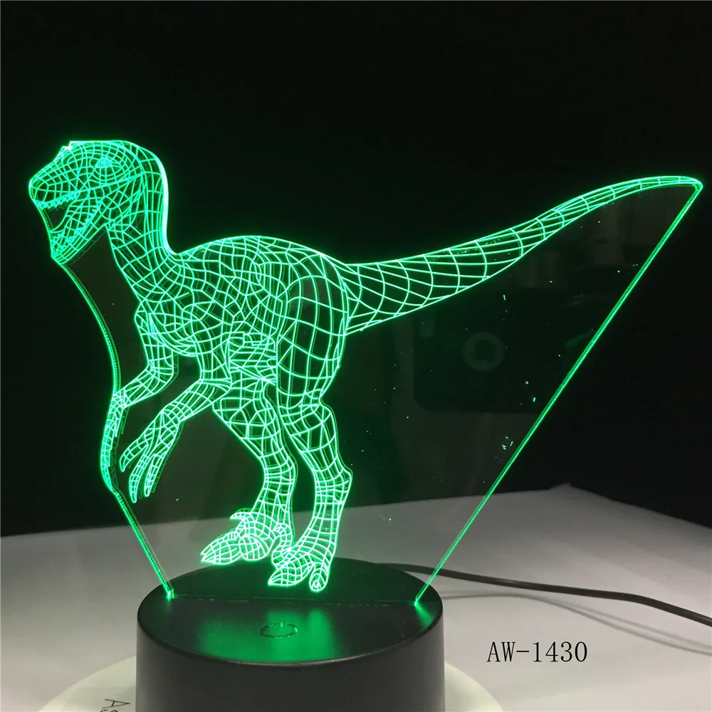 Velociraptor динозавр 3D лампа синяя 7 цветов Светодиодные ночные лампы для детей