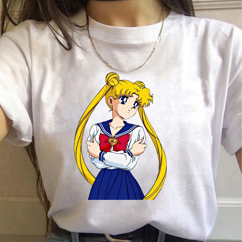 

Kawaii Sailor Moon T-shirt Women Anime Q Version Manga Short Sleeve Print Casual Vintage T Shirt Cartoons Aesthetic Clothes Tees