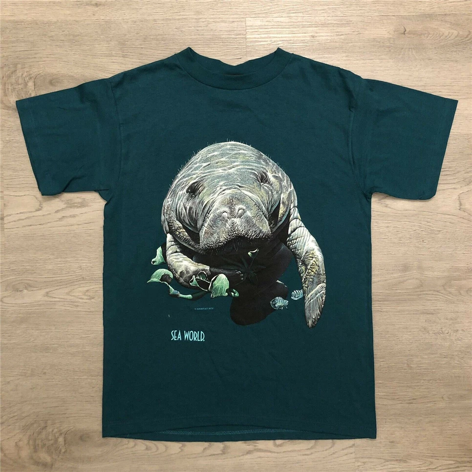 Винтажная темно-синяя футболка с изображением рыбки морского мира Sz Medium By Habitat