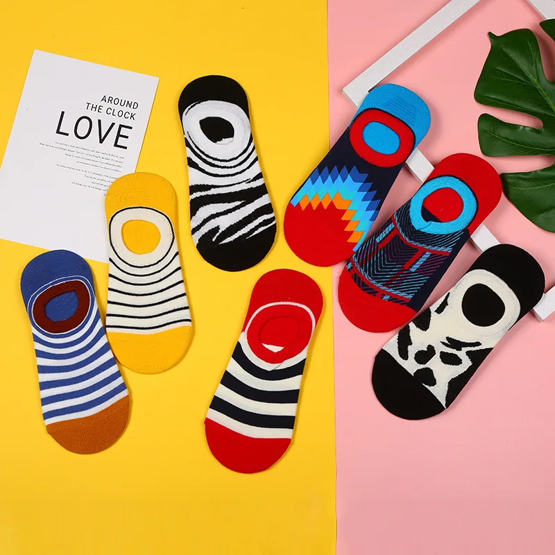 

3 Pairs of Men and Women Summer Thin Shallow Invisible Silicone Non-slip European and American Trendy Women's Socks