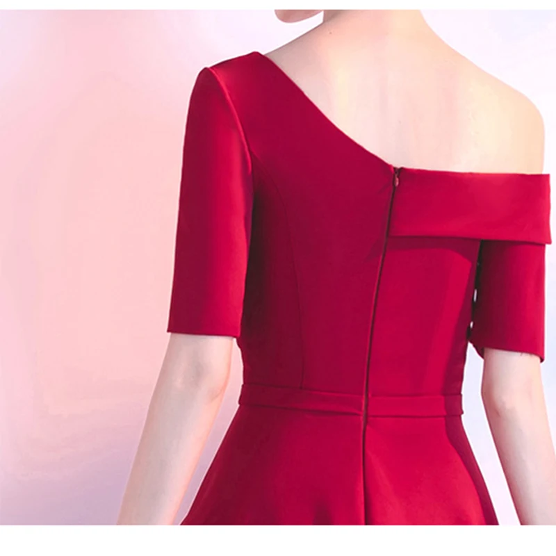 

New Middle Elegant One Shoulder Half SleeveDong CMY Evening Dresses A-Line Red Black Wine Red Formal Dresses