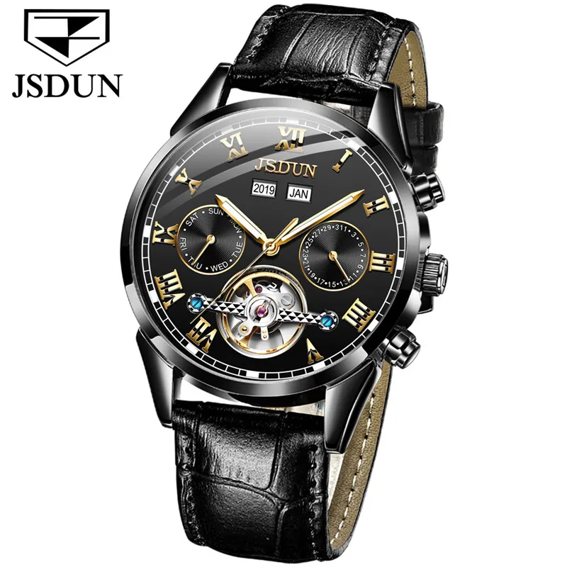 

JSDUN Men Watch Fully automatic mechanical Watch Hollow Multifunction Luxury Watch Waterproof Luminous For Men Business Watch
